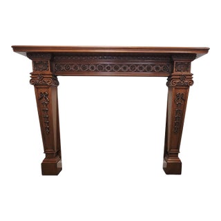 English-Style Hand-Carved Limewood Fireplace Mantel, Crafted in Italy For Sale
