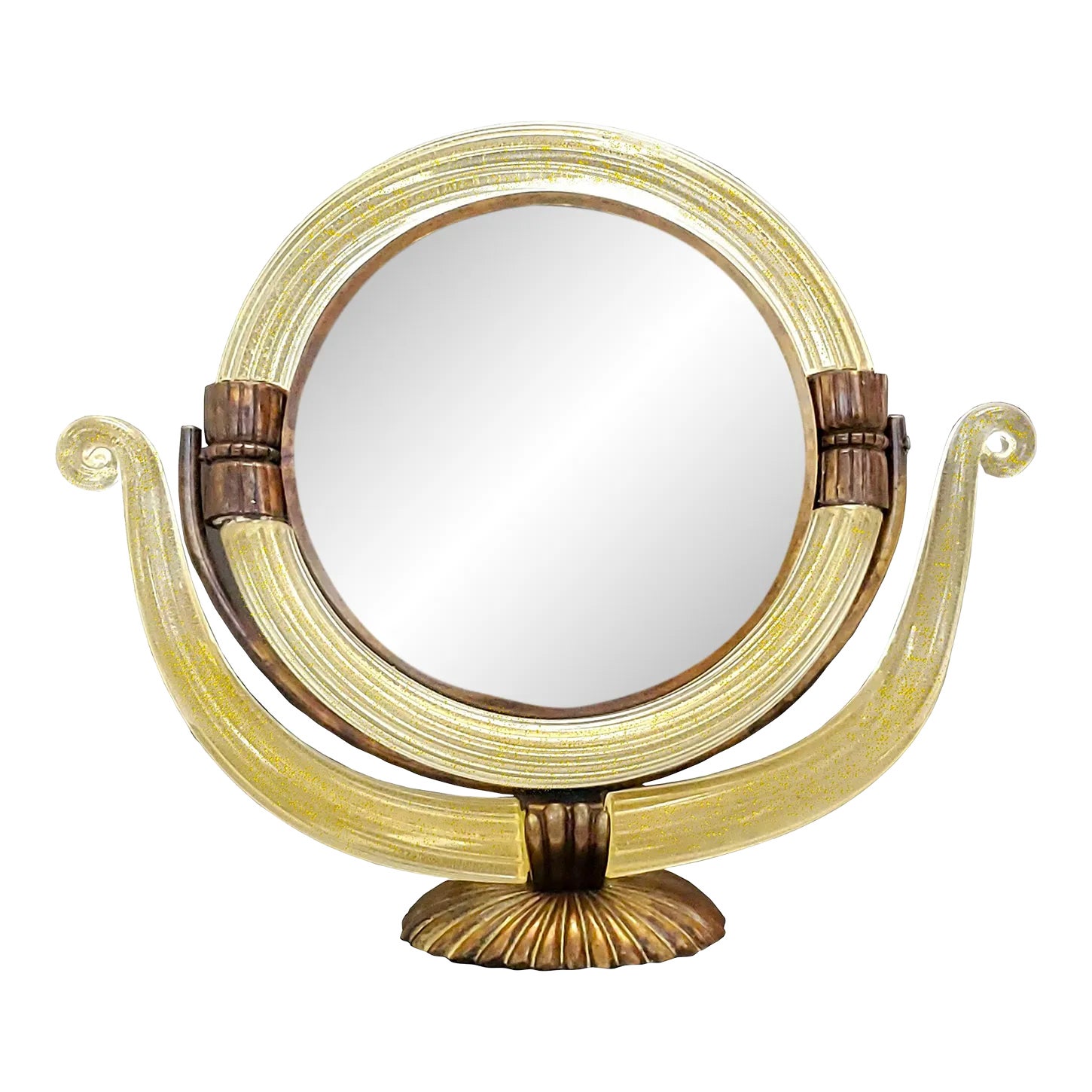 1950s Murano Glass Vanity Table Mirror With 24 Karat Gold Dust and