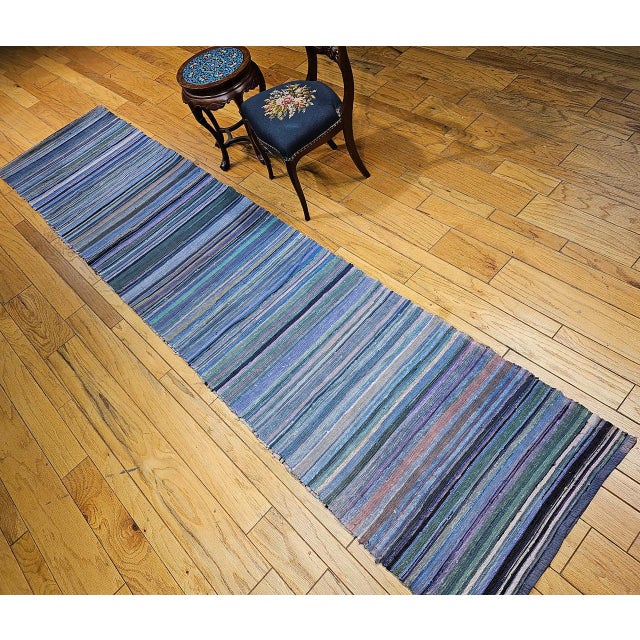 Early 20th Century Antique American Amish Rag Runner, Handwoven Wool & Cotton, Stripe Pattern, 3x26 For Sale - Image 5 of 18