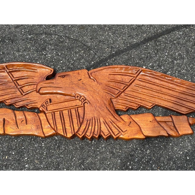 Early 20th Century Artisan Late 19th C. Wood Carved Federal-Style American Eagle, Shield, and Banner For Sale - Image 5 of 7