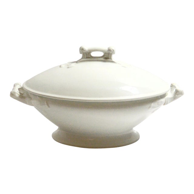 Circa 1906 Antique White Ironstone Covered Vegetable Dish For Sale
