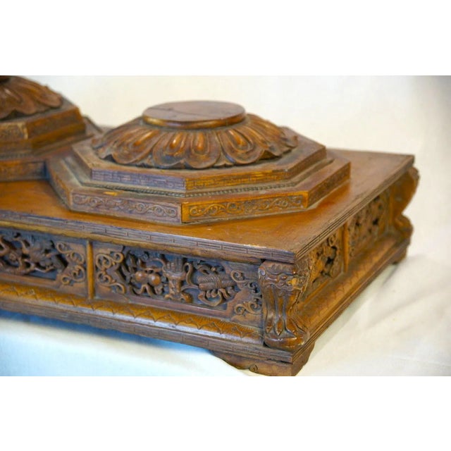 Elaborate Antique Carved Wood Stand for Three Statues For Sale - Image 4 of 10