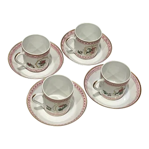 Vintage Haviland Pink Multiflora Carnea Empress Josephine Demitasse 1982 Collection Teacups & Saucers Set- 8 Pieces