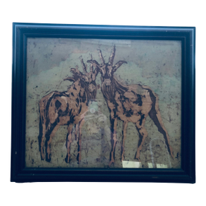 Original Batik Painting of Young Ibex, Framed Under Glass
