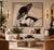Striking large-scale 1980s vintage acrylic on canvas painting featuring an elegant woman in a dramatic oversized lace-...