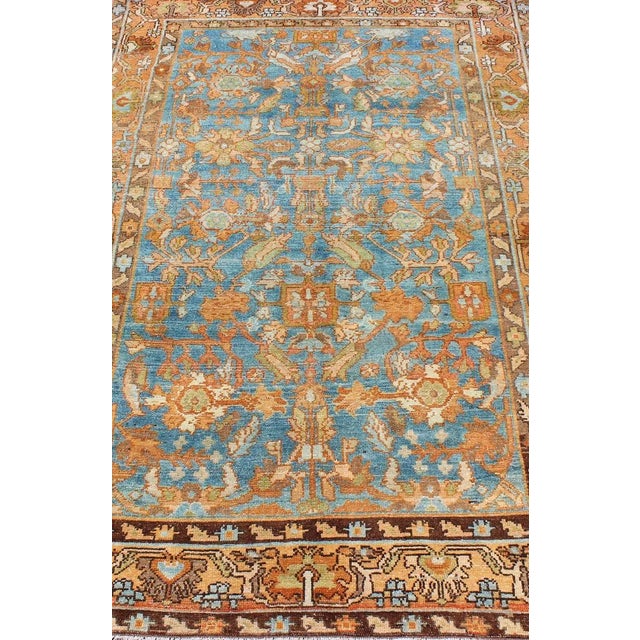 Blue Botanical Design Persian Malayer Antique Rug in Blue, Rust, and Orange Tones For Sale - Image 8 of 12