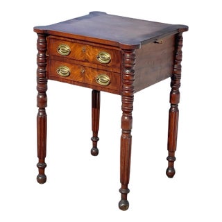 Antique Massachusetts Mahogany 2 Drawer Worktable / Nightstand For Sale
