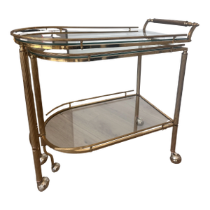 Double Sided 3 Tiered Vintage Rolling Brass/Glass Bar Cart, a Hollywood Regency Classic With Swivel Top and Secure Lock