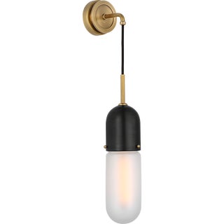 Thomas O'Brien for Visual Comfort Signature Junio Wall Light in Bronze and Brass with Frosted Glass For Sale