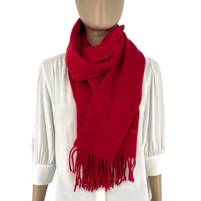 Early 21st Century Givenchy Red Solid 100% Wool Scarf For Sale - Image 5 of 9