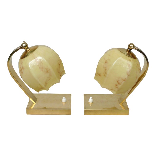Vintage Bauhaus Bedside Lamps in Brass, 1920s, Set of 2 For Sale