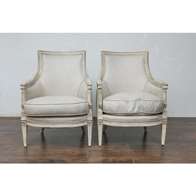 19th Century Pair of 19th Century French Directoire Upholstered Bergères with Twisted Columns For Sale - Image 5 of 12