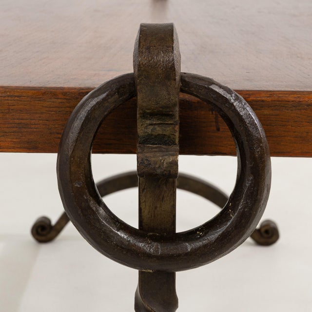 1970s Brutalist Coffee Table with Wrought Iron Base, Antique, France, Circa 1970 For Sale - Image 5 of 11