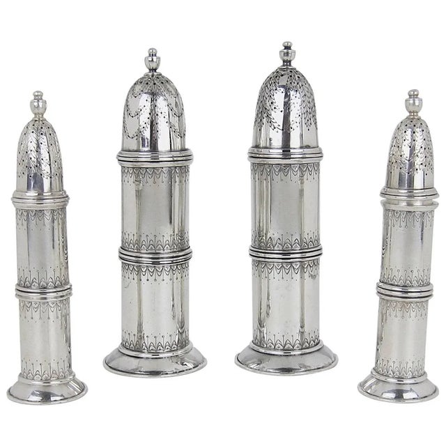 American Neo-Classical Solid Silver Salt and Pepper Shaker Set by Marie Zimmermann For Sale - Image 11 of 11