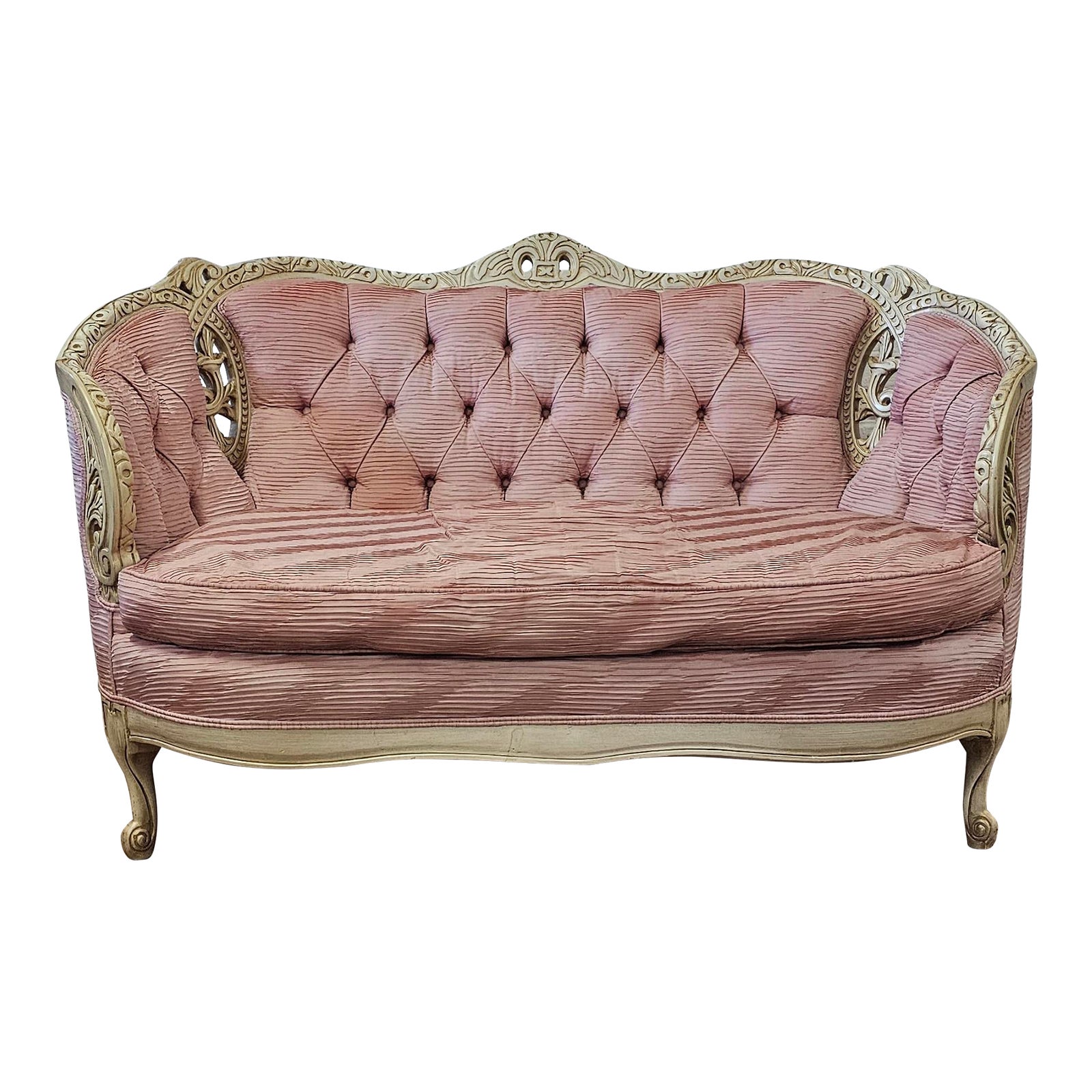 Vintage French Provincial Carved Wood Blush Pink Loveseat Chairish