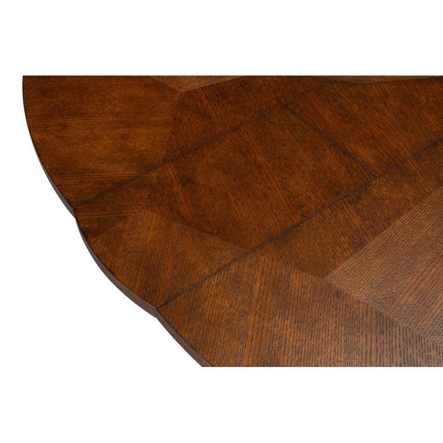 Brown Transitional Round Dining Table, Medium - Warm Brown Oak With Faceted Pedestal Base For Sale - Image 8 of 11