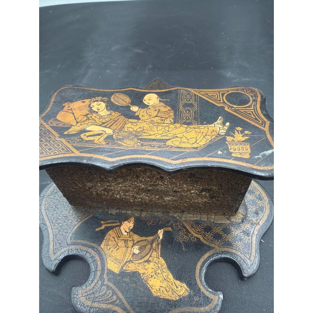 Late 19th Century 19th Century Black and Gold Chinoiserie Match Strike and Match Holder For Sale - Image 5 of 6