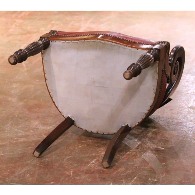 19th Century French Louis Philippe Carved Walnut and Leather Desk Armchair For Sale - Image 9 of 9