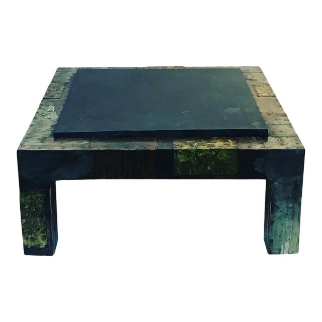 Paul Evans Mixed Metals Patchwork and Slate Coffee Table For Sale