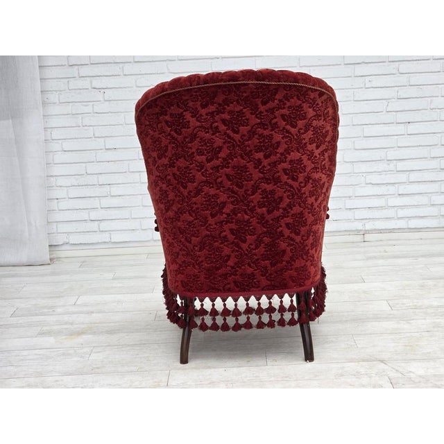 Danish Highback Armchair in Velour with Beech Legs, 1950s For Sale - Image 10 of 18