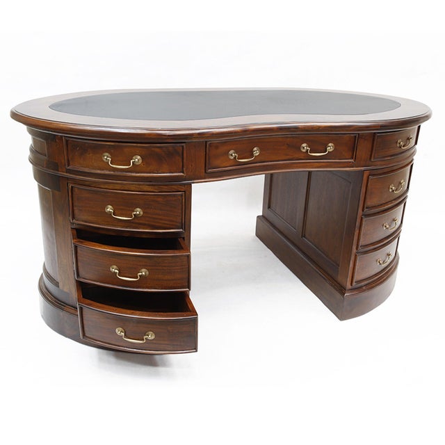 Victorian Legacy Mahogany Wood Leather Top Kidney Desk - Brown Walnut For Sale - Image 3 of 7