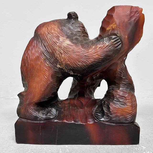Japanese Wood Carving Bear with Cub, 1960s For Sale - Image 6 of 10