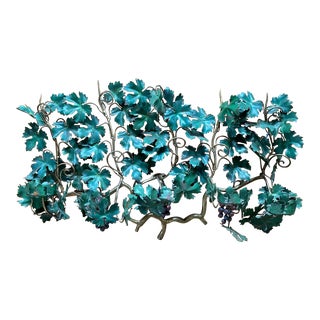 Italian Mid Century Painted Metal Tole Iron Leaf and Grapes Candle Scones For Sale