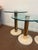 Postmodern Vintage Set of Three Glass Travertine Tiered Postmodern Side Tables For Sale - Image 3 of 9