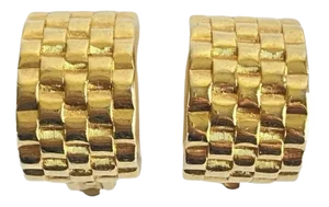 Givenchy Couture Earrings Basketweave Gold Tone Panthere Style Clip on Vintage 1980s Maximalist