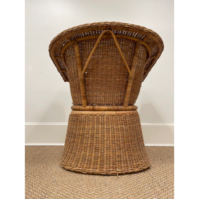 Vintage Woven Wicker Barrel Arm Chair with Wicker Skirt Chairish