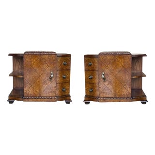 Art Deco Nightstands in Walnut Burl, 1950, Set of 2 For Sale
