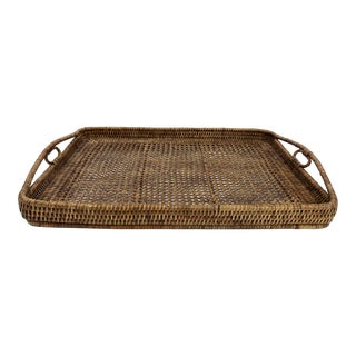 Vintage Wrapped Rattan and Cane Tray For Sale