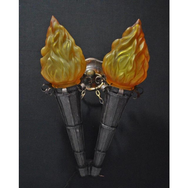 Victorian Gothic Twin Torchère Wall Light with Opaline Flame Shades, 1850s For Sale - Image 18 of 18