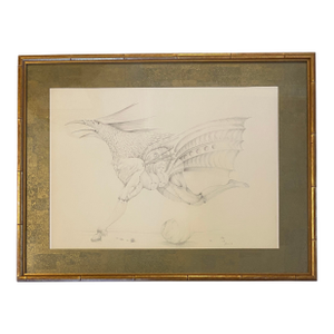 French Surrealist Graphite Drawing Hybrid Creature Dated 1974 Attrib. Antoine Duc