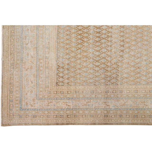 1920s Beige Handmade Antique Hamadan Wool Rug With Allover Design For Sale - Image 4 of 7