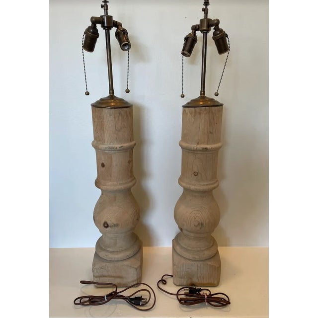 Rustic 1960s Pine Architectural Table Lamps - a Pair For Sale - Image 3 of 7