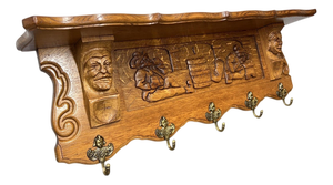 Vintage French Coat Rack in Oak with Hooks