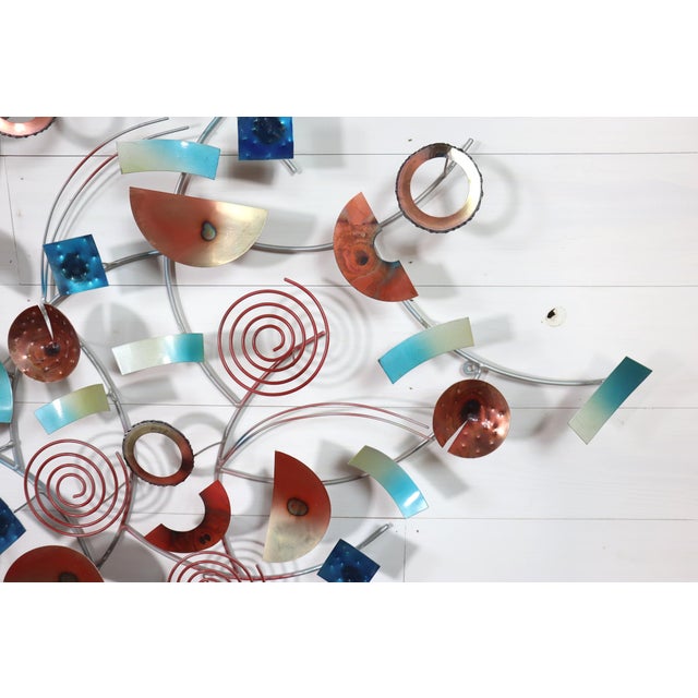 Curtis Jere Vintage Curtis Jere Style Circular Rings Sculpture Wall Hanging Brass Copper Metal Mid Century Modern Retro Style Artisan House Brutalist For Sale - Image 4 of 10