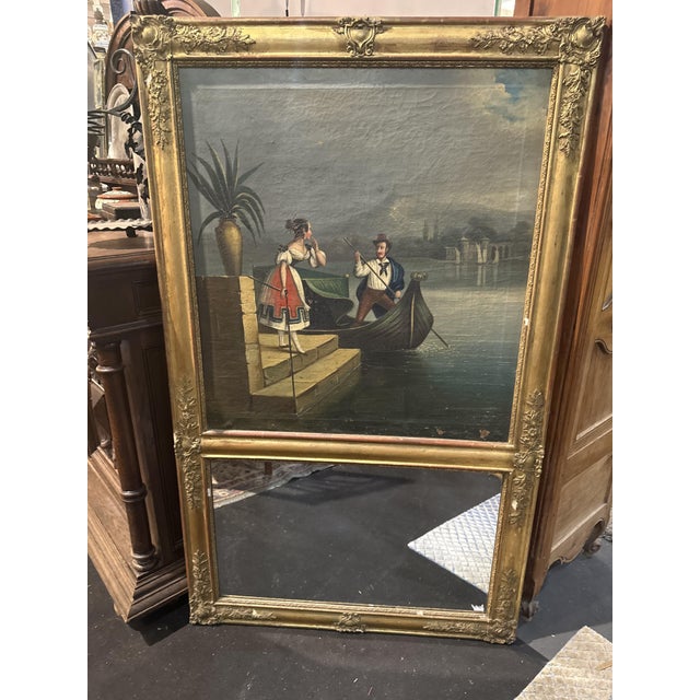 Trumeau Mirror with Romantic Painting For Sale - Image 9 of 9
