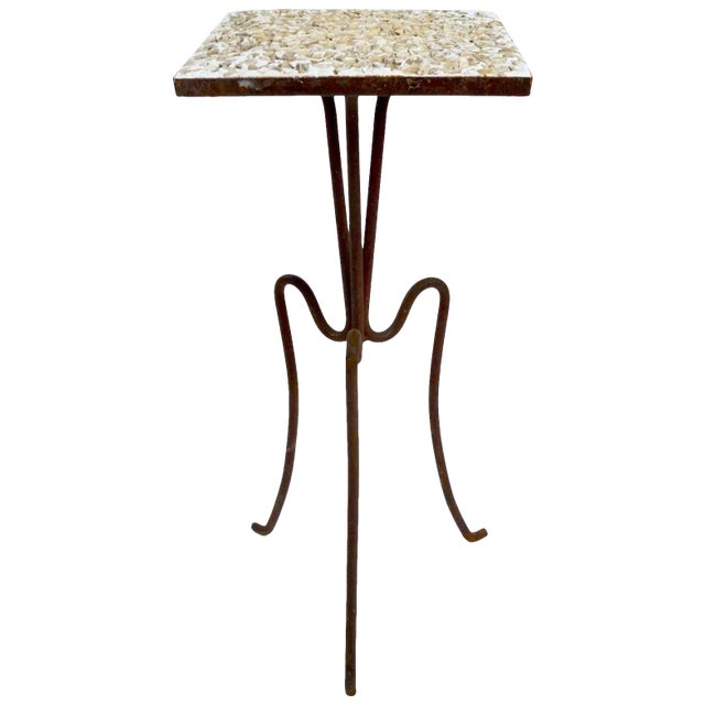 Wrought Iron and Stone Garden Patio Stand With Pebble Stone Top For Sale