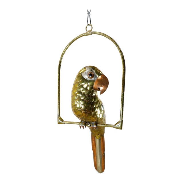 1960s Sculpture of Macaw on Hanging Perch Attributed to Sergio Bustamante For Sale