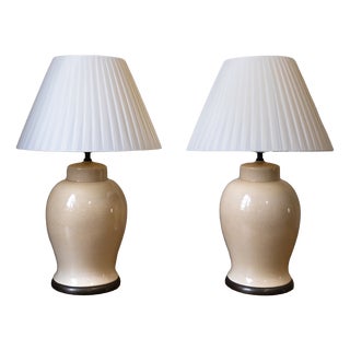 English Craquelé Glazed Ceramic Table Lamps, 1970s, Set of 2 For Sale