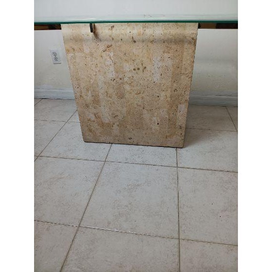 1980s Vintage Mactan Tessellated Stone Brass Glass Console Sofa Table For Sale - Image 5 of 6