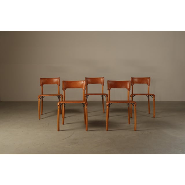 Italian Dining Chairs in Cognac Leather, 1990s, Set of 5 For Sale - Image 15 of 16