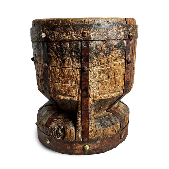 Authentic old vintagewood pestle pot from India. Beautiful patina from years of age and use. These old pots were used...