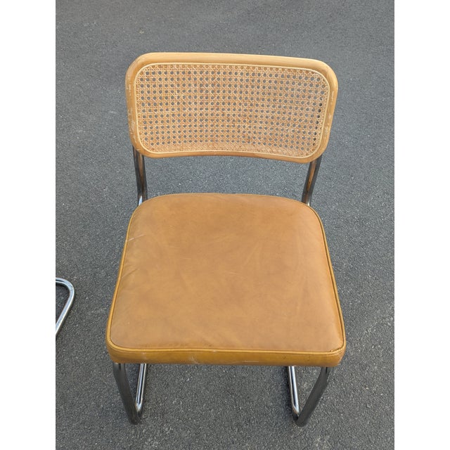 Marcel Breuer Late 20th Century Mid Century Cantilever Dining Chairs Attributed to Marcel Breuer Set of 2 For Sale - Image 4 of 9