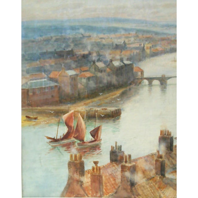 English Late 19th Century "View of the River Esk at Whitby From the Old Bridge", Original Watercolor Painting For Sale - Image 3 of 5
