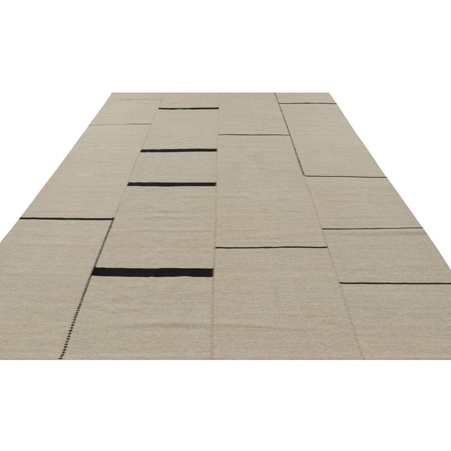 2010s Rug & Kilim’s Contemporary Kilim, Beige With Black Stripes, Off-White Accents For Sale - Image 5 of 7