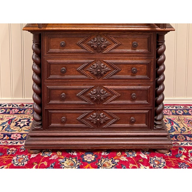 Antique French Bookcase & Chest of Drawers Display Cabinet Barley Twist Oak For Sale In Dallas - Image 6 of 13