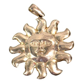 Attributed to Sergio Bustamante, Mexican Sterling Silver Sun Face Pendant, 1990s For Sale